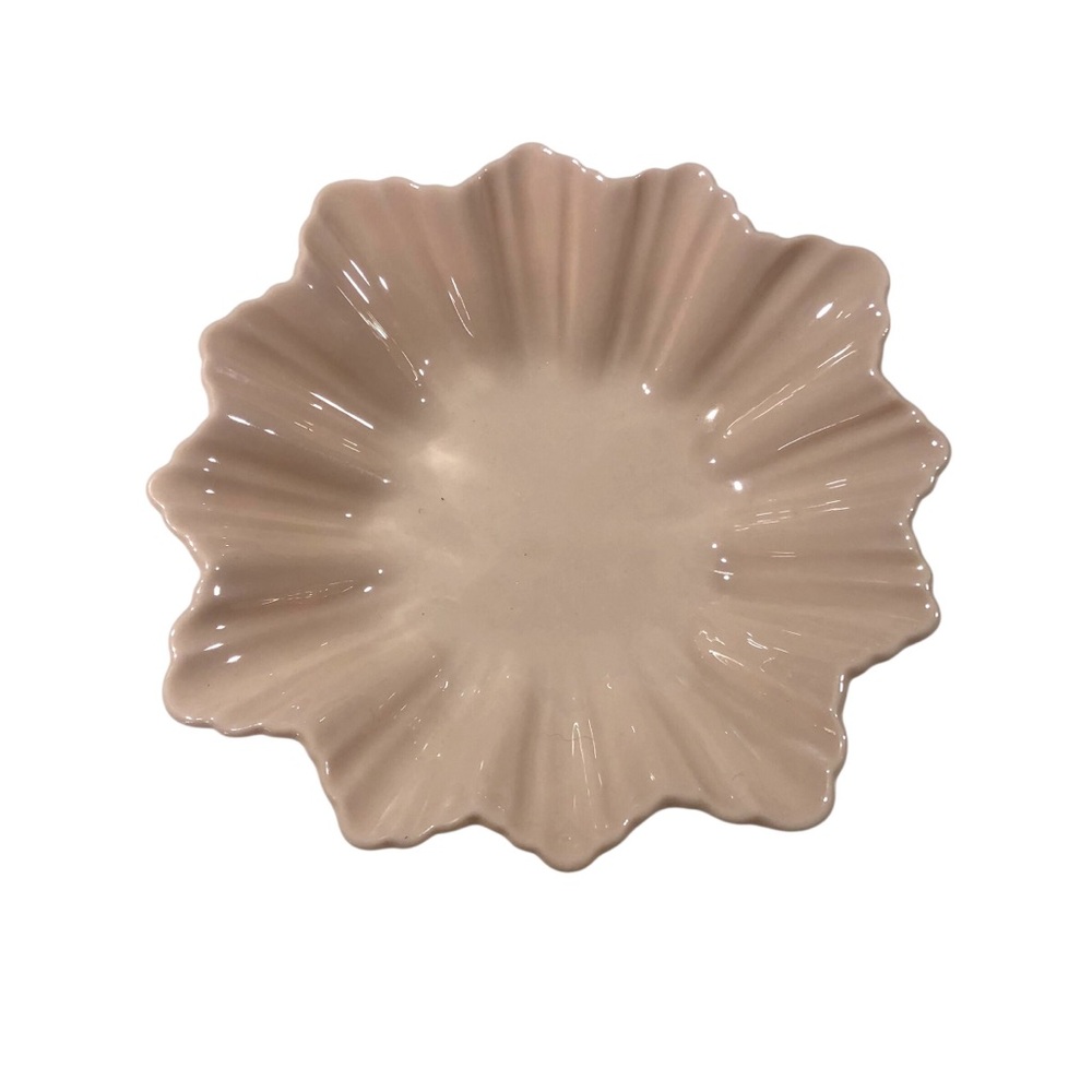 Vintage Lenox Pink Scalloped Trinket Tray Candy Dish Green Stamp 6”